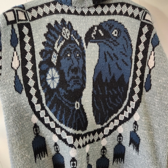 Vintage First Nations Chief Eagle Zip Sweater Hoodie Indigenous 90s 1990s Mens - Picture 8 of 8